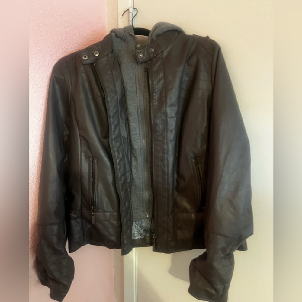Fur lines grey leather jacket